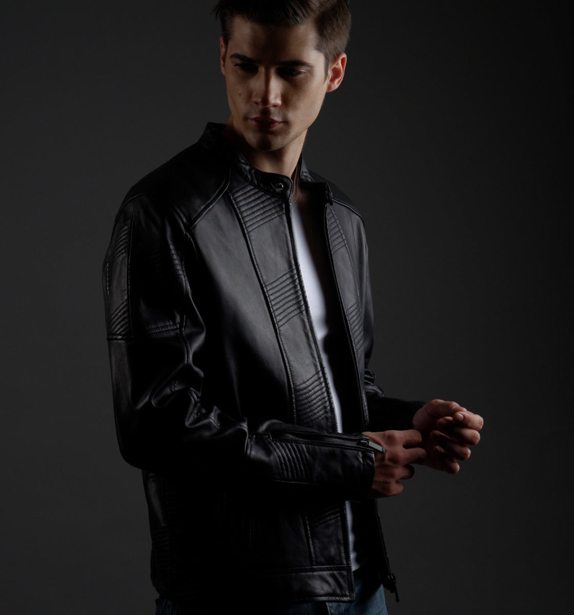 LEATHER JACKET WITH SHOW STITCHES – RICA