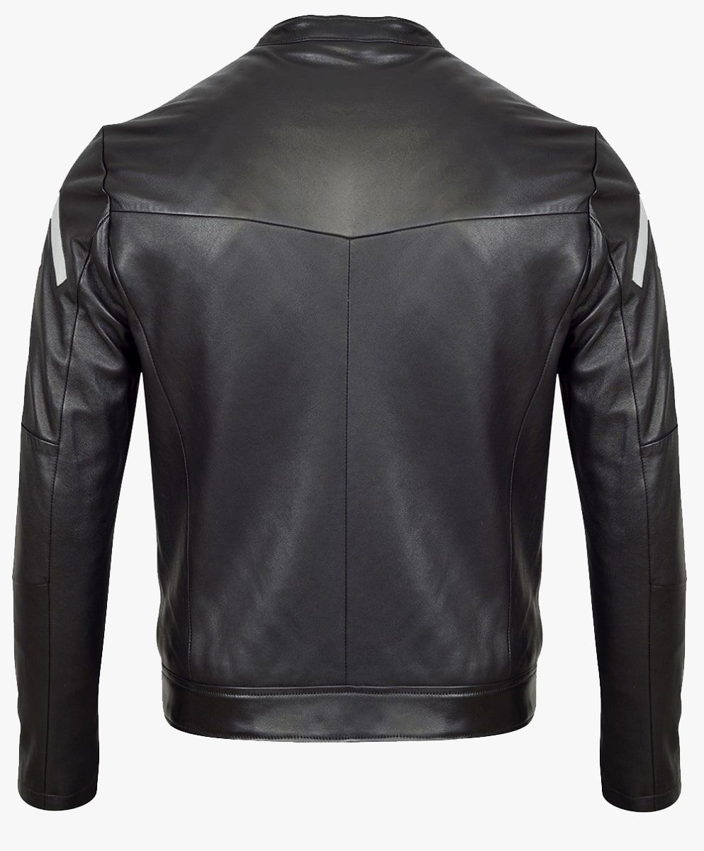 MONOCHROME LEATHER BIKER JACKET IN MATT BLACK TRIMS - RICA Mens Motorcycle Jackets My Store