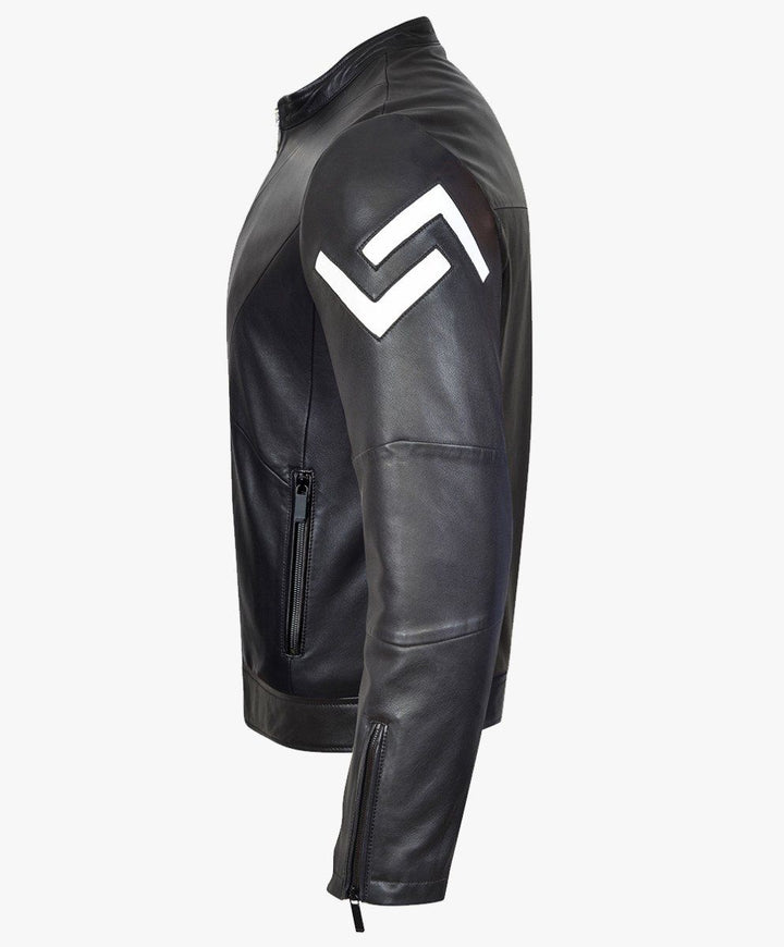 MONOCHROME LEATHER BIKER JACKET IN MATT BLACK TRIMS - RICA Mens Motorcycle Jackets My Store