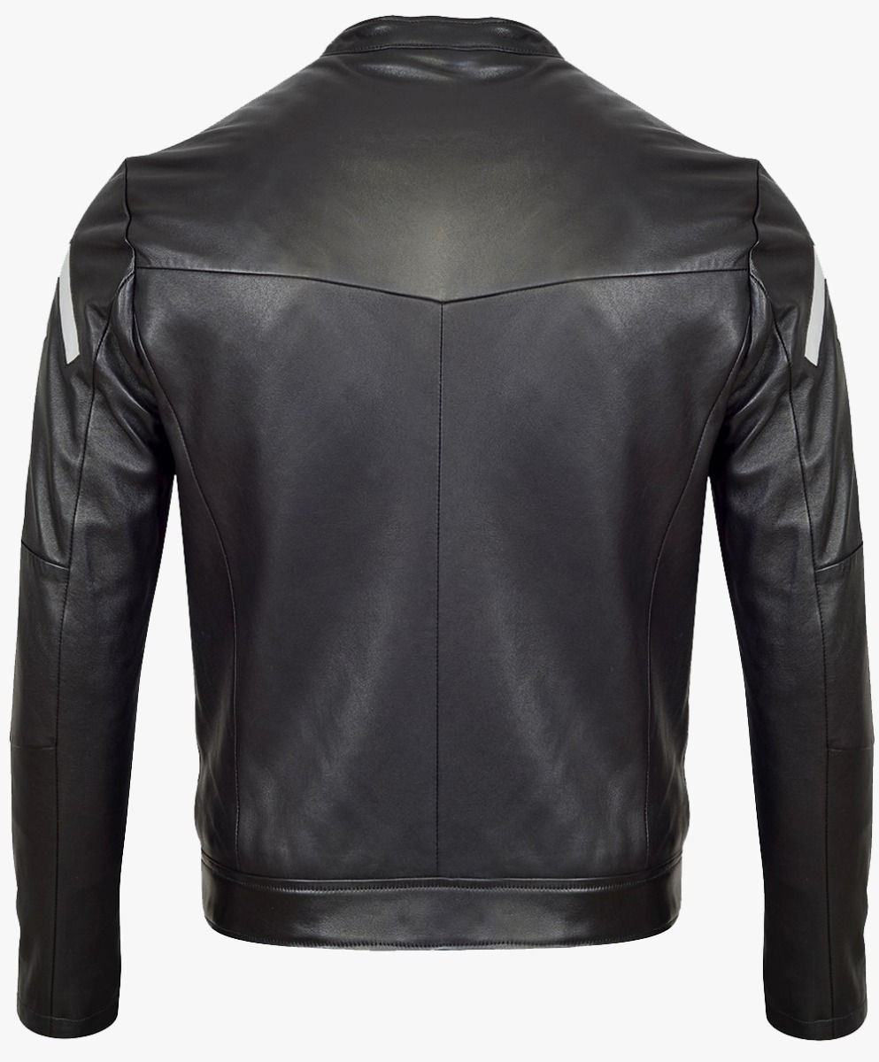 MONOCHROME LEATHER BIKER JACKET IN PEARL TRIMS - RICA Mens Motorcycle Jackets My Store