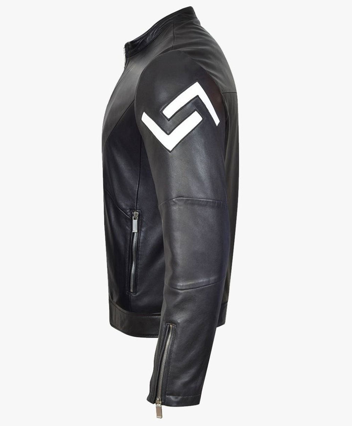 MONOCHROME LEATHER BIKER JACKET IN PEARL TRIMS - RICA Mens Motorcycle Jackets My Store