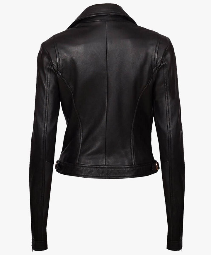 LEATHER BIKER JACKET IN GOLD TRIMS - RICA Ladies Biker Jacket My Store