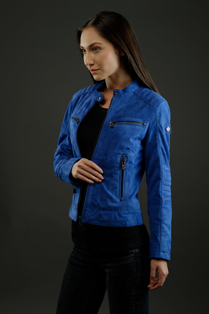 SUEDE LEATHER JACKET LAPIS BLUE - RICA Ladies Classic Jacket My Store