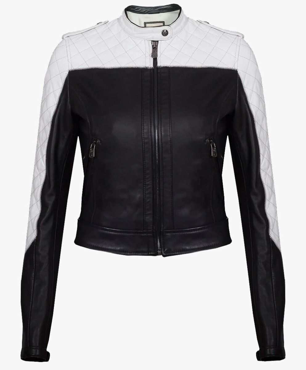 MONOCHROME LEATHER BIKER JACKET - RICA Ladies Biker Jacket My Store