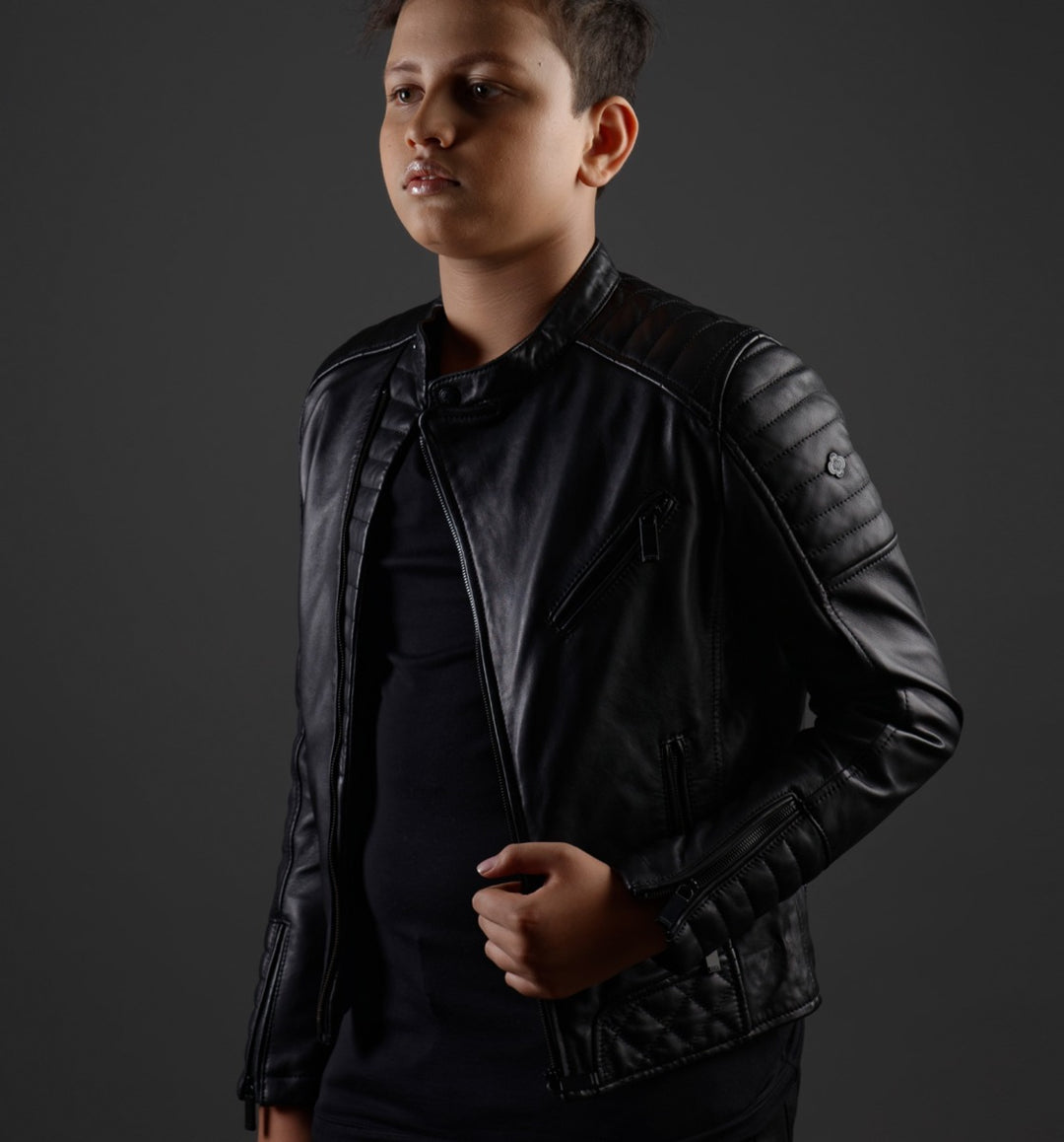 LEATHER BIKER JACKET JUNIOR - RICA Boys Jackets My Store