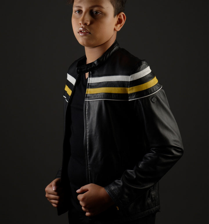 LEATHER JACKET WITH COMBINATION STRIPES - RICA Boys Jackets My Store