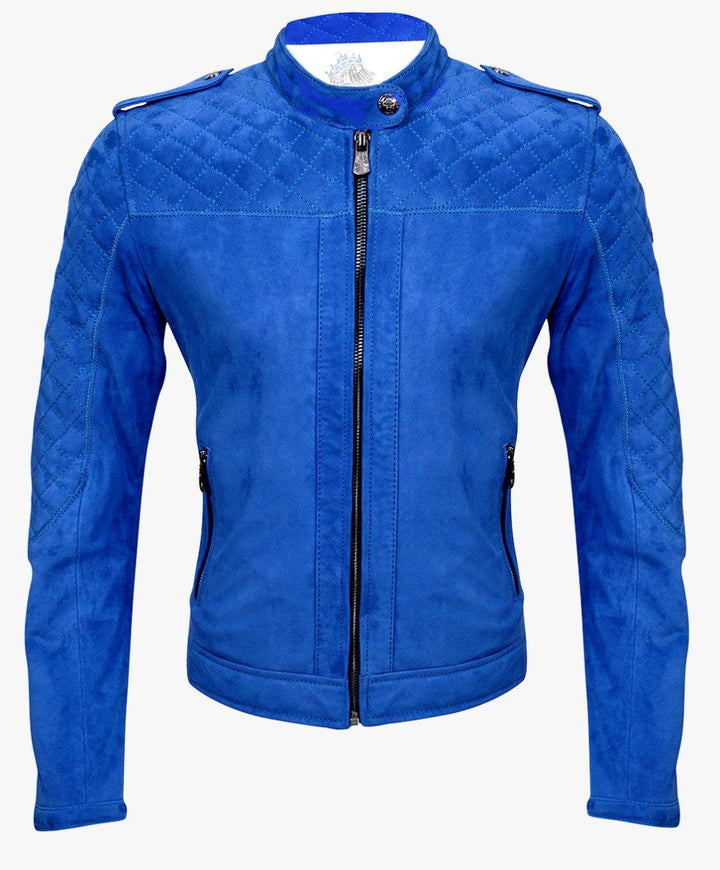 SUEDE LEATHER JACKET LAPIS BLUE - RICA GIRLS JUNIOR My Store
