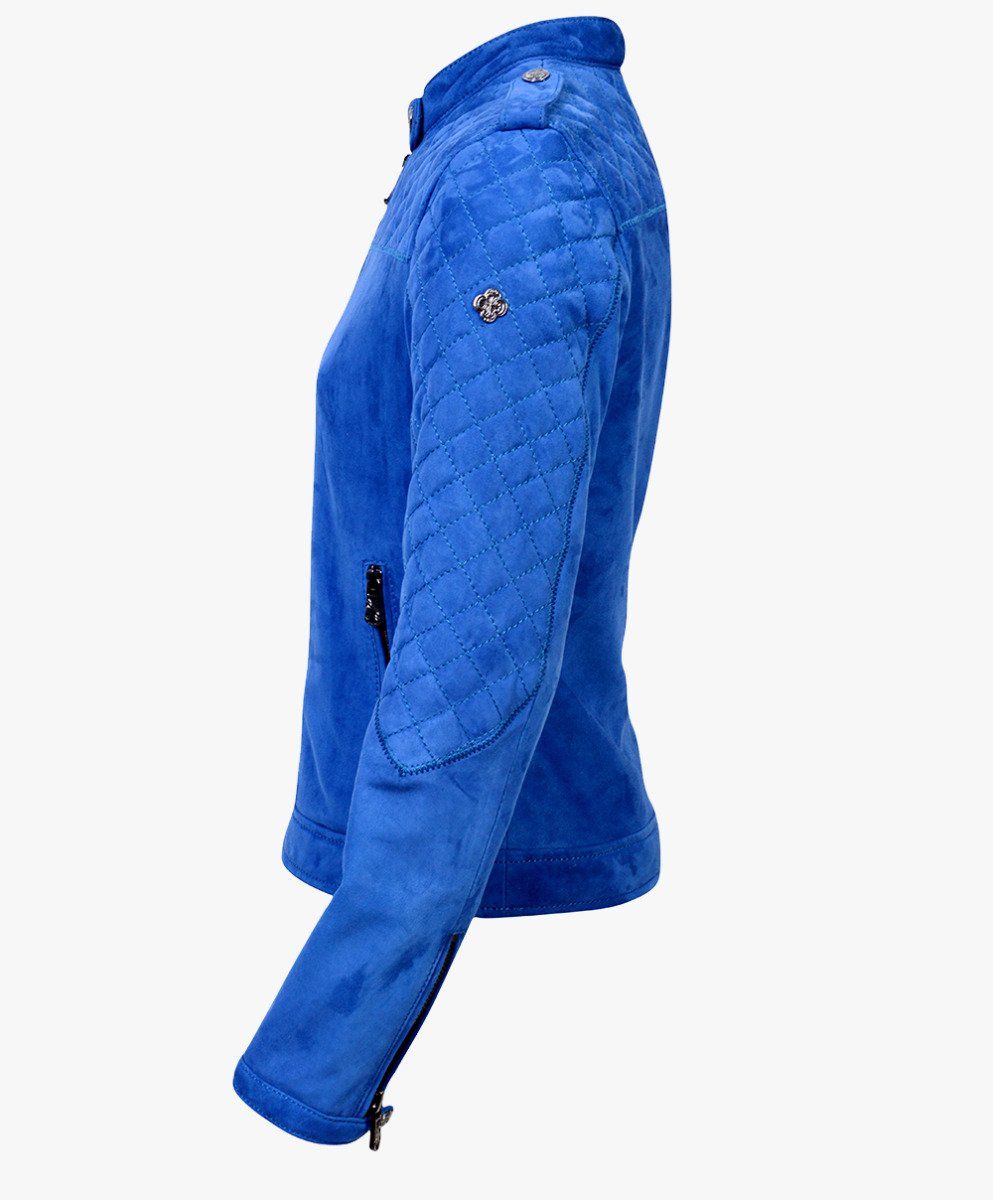 SUEDE LEATHER JACKET LAPIS BLUE - RICA GIRLS JUNIOR My Store